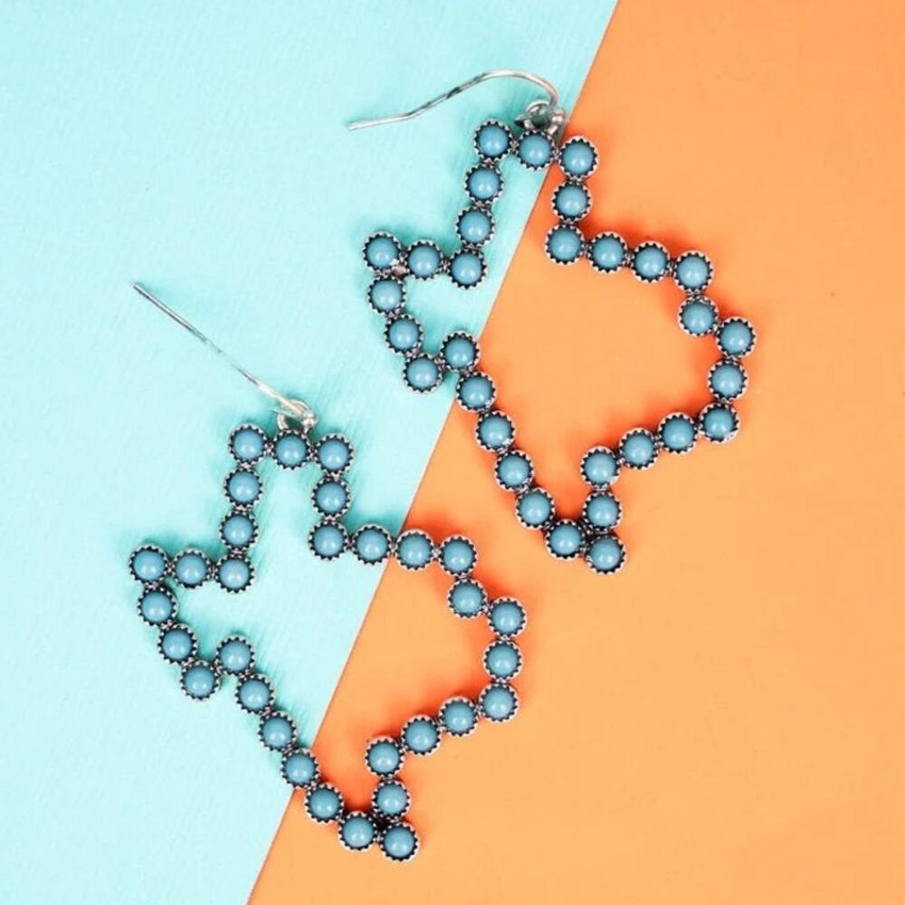 Turquoise Western Southwest Burnished Silvertone Lexa Texas Dangle Earrings